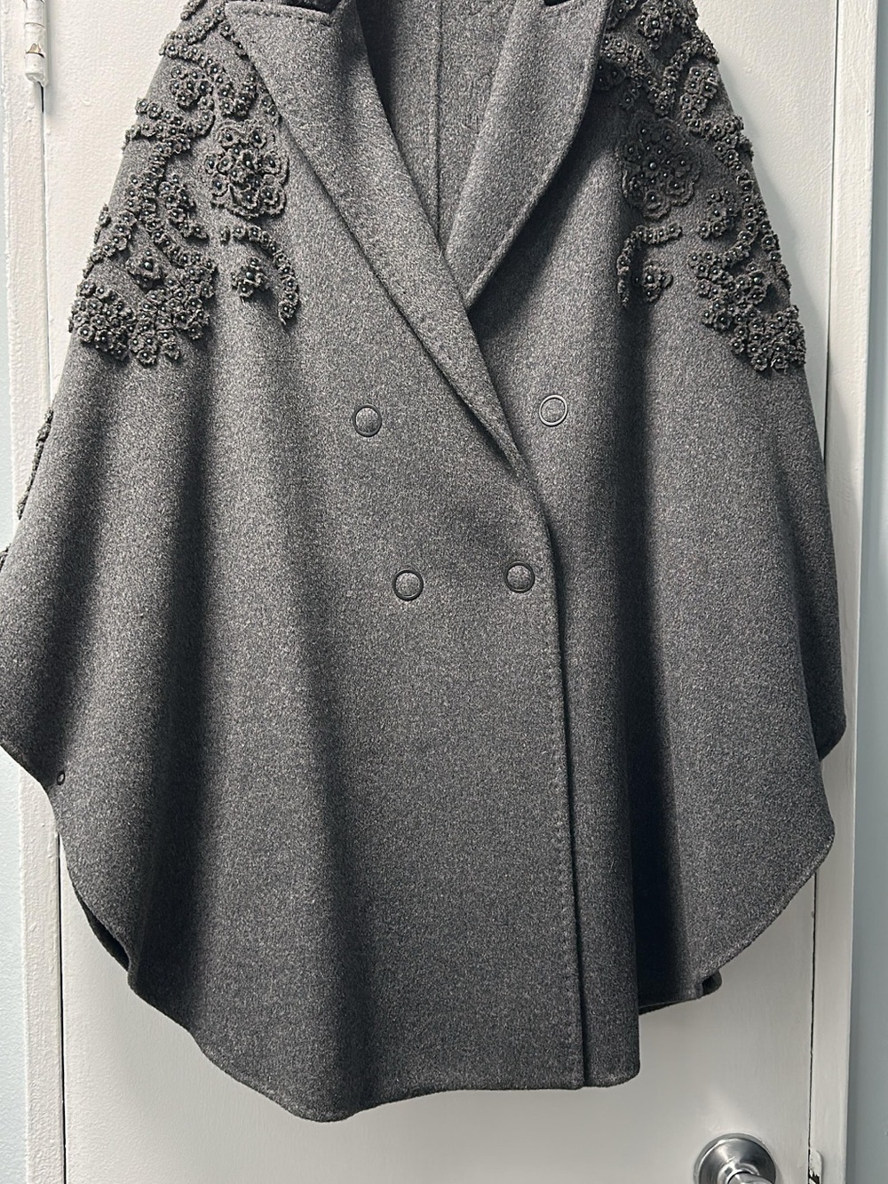 Embellished Gray Wool Cape Coat